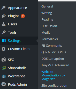 Settings - Website Monetization by MageNet